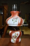 Antique Oil Lamp with Hand Painted Font and Shade