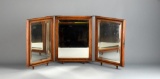 Antique Folding Triptych Mirror, Oak, Peg Footed, Beveled Glass