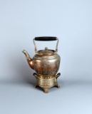 Antique Silver on Copper Teapot on Stand