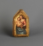 Madonna & Infant Print in Lovely Ornate Gilt Metal 6” Frame