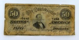 Type 66 Confederate States $50 Note Jefferson Davis, Blue Reverse