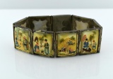 Vintage Persian Hand Painted Story on Mother of Pearl Bracelet