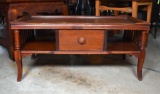 Vintage Mahogany Coffee Table with Magazine Shelves & Center Drawer