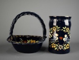 Two Henri Siegfreid (France) Hand Painted Pottery Items—Basket & Jar
