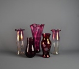 Lot of Five Mulberry Glass Vases