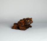 Vintage Carved Wooden Toad with Inset Eyes