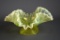 Vintage Fenton Hobnail Opalescent Vaseline Glass Crimped 7” Bowl
