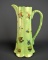 Light Green Floral Decorated Ceramic 9.5” Pitcher
