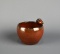 Small Red Folk Pottery Bowl w/ Acorn Ornament, Impressed Diamond Mark
