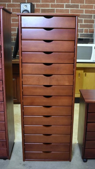 Walnut Finish 14-Drawer Tower Storage Cabinet with Caster Feet by K.M. Wooden Ware