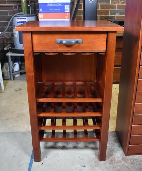 Mahogany Wine Bottle Cabinet with Drawer and Glass Rack
