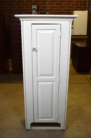 White Painted Pine Slimline Storage Storage Cabinet with 4 Shelves