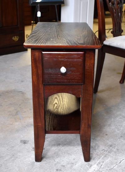 Riverside Furniture Dark Stained Oak Side Table with Drawer & Undershelf