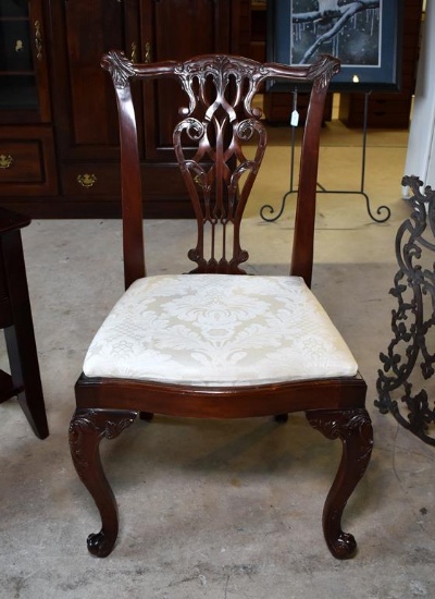 Chippendale Hall Chair with Ivory Brocade Upholstered Seat
