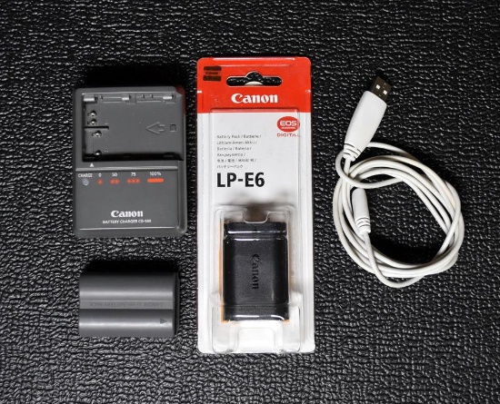 New & Used Canon LP-E6 Lithium Rechargeable Batteries & CG-580 Charger, USB Transfer Cable