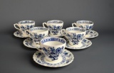Set of 12 J&G Meakin England “Nordic” Blue Onion Style Teacups & Saucers & Coordinating Vase