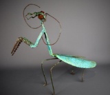 Matt D. Walker Metal Yard Art Praying Mantis Signed Sculpture, 15” H Artist Signed