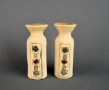 Pair of Hand Made in Israel Pottery Bottles w/ Open Bottoms