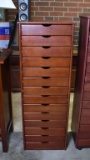 Walnut Finish 14-Drawer Tower Storage Cabinet with Caster Feet by K.M. Wooden Ware