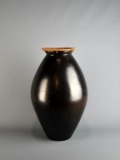 Tall 19” Ceramic Hearth Vase, Coffee Color, Woven Basketry Style Rim