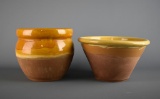 Lot of Two Yellow Glazed Earthenware Pots