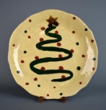 Christmas Tree Motif Pottery Charger by “SK” or “SR”