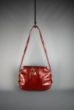 Dark Red Eelskin Handbag w/ Brass Hardware