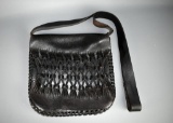 Vtg Handbraided Rustic Black Leather Shoulderbag