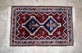 Persian Style Handknotted Red/Blue/Cream Area 2 x 3'8” Rug w/ Fringe