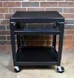 Black Metal Rolling Utility Cart with Two Shelves