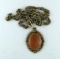 Whiting Davis Iridescent Amber Glass Cameo Necklace, 24”