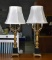 Pair of Metal Lamps, Gold & Black with Cream Linen Shades