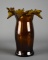 Amber Brown Double Ruffled Edge Vase Hand Made From Commercial Bottle