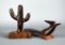 Southwestern Hand Carved Ironwood Cactus & Road Runner Figurines