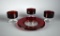 Lot of Three Arcoroc Ruby Red Glass Dessert Glasses (France) & Two Ruby Flashed Plates