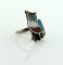 Vintage Inlaid Pawn Silver Owl Ring, Size 6.25