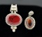 Two Sterling Silver Slide Pendants: Red Howlite and Amber Cabochons