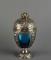 Antique Lidded Silver Plated Candy Urn Music Box w/ Blue Glass Insert