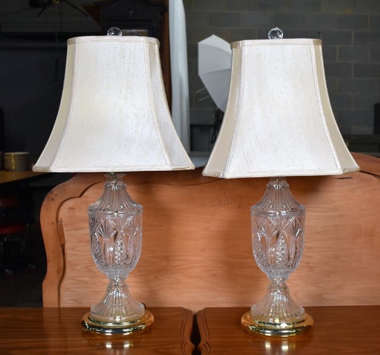 Pair of Glass & Brass Lamps w/ Silk Shades