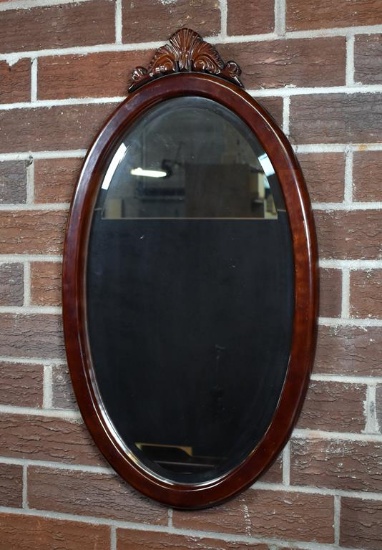 Oval Mahogany Beveled Glass Wall Mirror