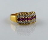 Cocktail Ring with Synthetic Purple Sapphires, Metal is 14K HGE (Electroplate), Size 7.5