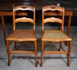 Pair of 19th C. Carved Maple Caned Seat Side Chairs, Rose Carved Crest rails