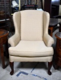 Contemporary Gold / Tan Diamond Print Upholstered Wing Back Chair