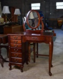 Vintage Six Drawer Vanity & Jewelry Armoire with Oval Mirror