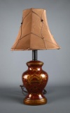 Contemporary 18” Red & Gold Lamp w/ Attractive Brown Shade