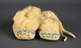 Native American Child's Hand Beaded Leather & Fur Moccasins