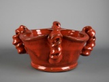 Studio Art Pottery Lobed & Coiffured Red Glaze Bowl