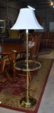 Polished Brass & Glass Shelf Floor Lamp w/ Linen Shade