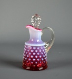 Fenton Cranberry Hobnail Opalescent Cruet w/ Clear Ground Glass Stopper