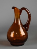 Brown Amber Glass Cruet and Lace-Edge Footed Vase